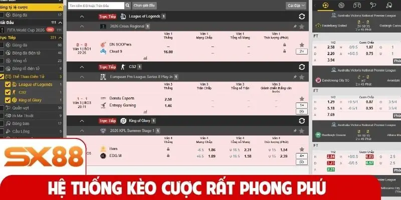 Hệ thống kèo cược rất phong phú