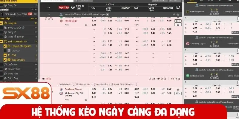 Hệ thống kèo ngày càng đa dạng
