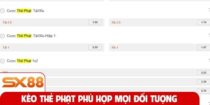 Kèo thẻ phạt phù hợp mọi đối tượng
