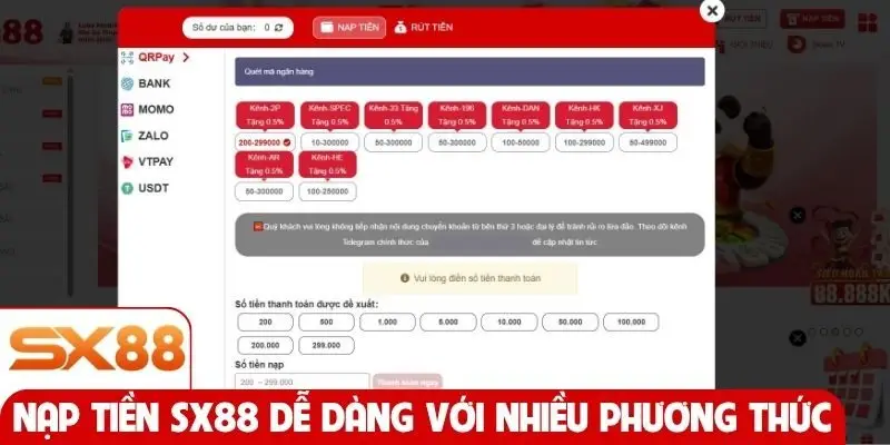 Nạp tiền SX88 dễ dàng với nhiều phương thức khác nhau