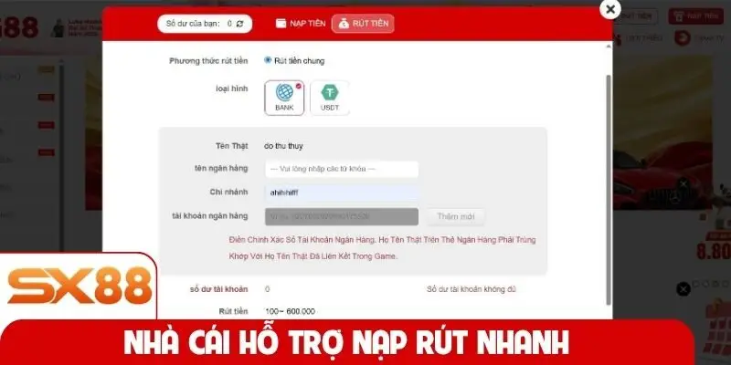 Nhà cái hỗ trợ nạp rút nhanh với quy trình đơn giản