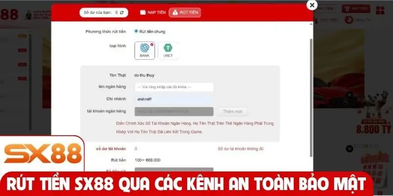 Thực hiện rút tiền SX88 qua các kênh an toàn bảo mật